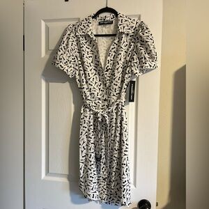 Karl Lagerfeld Paris Sunglasses Eiffel Tower Puff Sleeve button down dress